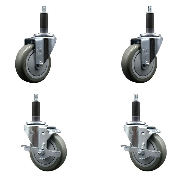 Service Caster 4'' SS Gray Poly Wheel Swivel 1'' Expanding Stem Caster Set 2 Brakes, 4PK SCC-SSEX20S414-PPUB-2-TLB-2-1 - main